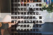 深入探讨,在做生意中哪方面赚钱,在做生意中,深入探讨赚钱的方面通常涉及多个因素,包括但不限于,,市场需求与定位,通过精准把握市场需求和定位,找到高利润的商机,强调了通过深入了解市场和客户的需求,以及正确的产品或服务定位,来发现并抓住赚钱的商机。同时,也暗示了这需要深入的研究和探讨。 深入探讨,在做生意中哪方面赚钱,在做生意中,深入探讨赚钱的方面通常涉及多个因素,包括但不限于,,市场需求与定位,通过精准把握市场需求和定位,找到高利润的商机,强调了通过深入了解市场和客户的需求,以及正确的产品或服务定位,来发现并抓住赚钱的商机。同时,也暗示了这需要深入的研究和探讨。