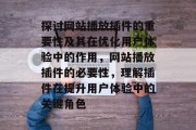 探讨网站播放插件的重要性及其在优化用户体验中的作用,网站播放插件的必要性,理解插件在提升用户体验中的关键角色 探讨网站播放插件的重要性及其在优化用户体验中的作用,网站播放插件的必要性,理解插件在提升用户体验中的关键角色