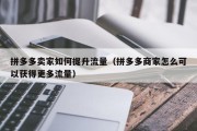拼多多卖家如何提升流量（拼多多商家怎么可以获得更多流量）