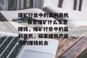 煤矿行业中的盈利商机——探索煤矿什么生意赚钱,煤矿行业中的盈利商机,探索煤炭产业链的赚钱机会 煤矿行业中的盈利商机——探索煤矿什么生意赚钱,煤矿行业中的盈利商机,探索煤炭产业链的赚钱机会