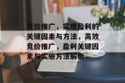 竞价推广,实现盈利的关键因素与方法,高效竞价推广,盈利关键因素与实施方法解析 竞价推广,实现盈利的关键因素与方法,高效竞价推广,盈利关键因素与实施方法解析
