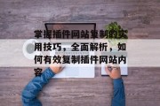 掌握插件网站复制的实用技巧,全面解析,如何有效复制插件网站内容 掌握插件网站复制的实用技巧,全面解析,如何有效复制插件网站内容