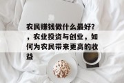 农民赚钱做什么最好?,农业投资与创业,如何为农民带来更高的收益 农民赚钱做什么最好?,农业投资与创业,如何为农民带来更高的收益