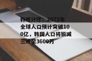 韩统计厅:2072年全球人口预计突破100亿,韩国人口将锐减三成至3600万 韩统计厅:2072年全球人口预计突破100亿,韩国人口将锐减三成至3600万