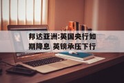 邦达亚洲:英国央行如期降息 英镑承压下行