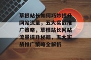 草根站长如何巧妙提升网站流量，五大实战推广策略，草根站长网站流量提升秘籍，五大实战推广策略全解析