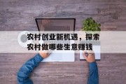 农村创业新机遇,探索农村做哪些生意赚钱 农村创业新机遇,探索农村做哪些生意赚钱