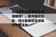 从投资的角度看什么资源赚钱?,盈利模式创新,探讨各类投资项目的关键资源