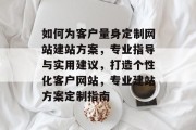 如何为客户量身定制网站建站方案，专业指导与实用建议，打造个性化客户网站，专业建站方案定制指南