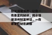 投资福建漳州,让你一夜暴富的秘诀,揭示福建漳州财富神话,一夜暴富的秘密武器 投资福建漳州,让你一夜暴富的秘诀,揭示福建漳州财富神话,一夜暴富的秘密武器