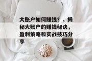 大账户如何赚钱?,揭秘大账户的赚钱秘诀,盈利策略和实战技巧分享 大账户如何赚钱?,揭秘大账户的赚钱秘诀,盈利策略和实战技巧分享