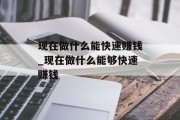 现在做什么能快速赚钱_现在做什么能够快速赚钱