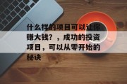 什么样的项目可以让你赚大钱?,成功的投资项目,可以从零开始的秘诀