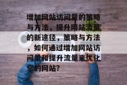 增加网站访问量的策略与方法，提升网站流量的新途径，策略与方法，如何通过增加网站访问量和提升流量来优化您的网站？