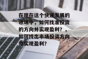 在现在这个快速发展的市场中，如何找准投资的方向并实现盈利？，如何找出市场投资方向并实现盈利？
