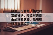 给你一份智慧,赚取财富的秘诀,打造财务自由的秘密武器,聪明理财与智慧投资 给你一份智慧,赚取财富的秘诀,打造财务自由的秘密武器,聪明理财与智慧投资