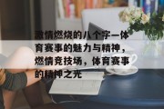 激情燃烧的八个字—体育赛事的魅力与精神，燃情竞技场，体育赛事的精神之光