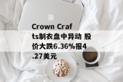 Crown Crafts制衣盘中异动 股价大跌6.36%报4.27美元 Crown Crafts制衣盘中异动 股价大跌6.36%报4.27美元