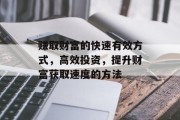 赚取财富的快速有效方式,高效投资,提升财富获取速度的方法 赚取财富的快速有效方式,高效投资,提升财富获取速度的方法