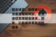 就业扶贫，如何通过合法渠道赚取利润，合法途径实现就业扶贫，创业、公益或共享经济的探索