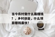当今农村做什么最赚钱?,乡村创业,什么项目赚钱最快?