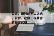 公会,赚钱的不二之选,公会,让你一夜暴富的秘密武器 公会,赚钱的不二之选,公会,让你一夜暴富的秘密武器