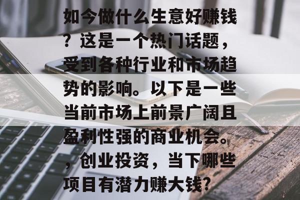 如今做什么生意好赚钱？这是一个热门话题，受到各种行业和市场趋势的影响。以下是一些当前市场上前景广阔且盈利性强的商业机会。，创业投资，当下哪些项目有潜力赚大钱?