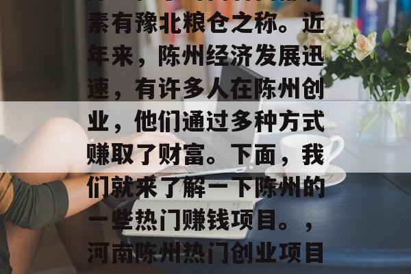 陈州位于河南省南部，素有豫北粮仓之称。近年来，陈州经济发展迅速，有许多人在陈州创业，他们通过多种方式赚取了财富。下面，我们就来了解一下陈州的一些热门赚钱项目。，河南陈州热门创业项目汇总