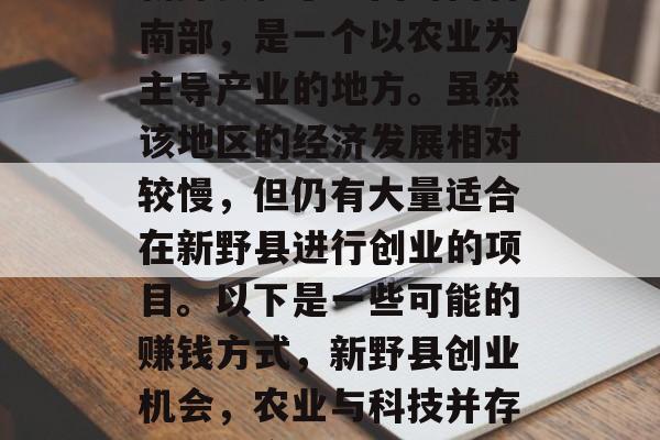 新野县位于中国河南省南部,是一个以农业为主导产业的地方。虽然该地区的经济发展相对较慢,但仍有大量适合在新野县进行创业的项目。以下是一些可能的赚钱方式,新野县创业机会,农业与科技并存的新兴产业 新野县位于中国河南省南部,是一个以农业为主导产业的地方。虽然该地区的经济发展相对较慢,但仍有大量适合在新野县进行创业的项目。以下是一些可能的赚钱方式,新野县创业机会,农业与科技并存的新兴产业