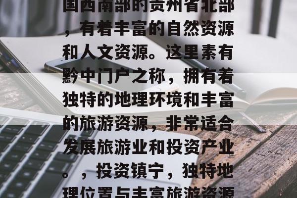 投资镇宁镇宁,位于中国西南部的贵州省北部,有着丰富的自然资源和人文资源。这里素有黔中门户之称,拥有着独特的地理环境和丰富的旅游资源,非常适合发展旅游业和投资产业。,投资镇宁,独特地理位置与丰富旅游资源的优势 投资镇宁镇宁,位于中国西南部的贵州省北部,有着丰富的自然资源和人文资源。这里素有黔中门户之称,拥有着独特的地理环境和丰富的旅游资源,非常适合发展旅游业和投资产业。,投资镇宁,独特地理位置与丰富旅游资源的优势