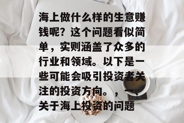 海上做什么样的生意赚钱呢？这个问题看似简单，实则涵盖了众多的行业和领域。以下是一些可能会吸引投资者关注的投资方向。，一、关于海上投资的问题