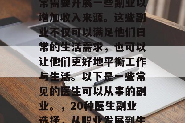 医生在现代社会中,经常需要开展一些副业以增加收入来源。这些副业不仅可以满足他们日常的生活需求,也可以让他们更好地平衡工作与生活。以下是一些常见的医生可以从事的副业。,20种医生副业选择,从职业发展到生活平衡 医生在现代社会中,经常需要开展一些副业以增加收入来源。这些副业不仅可以满足他们日常的生活需求,也可以让他们更好地平衡工作与生活。以下是一些常见的医生可以从事的副业。,20种医生副业选择,从职业发展到生活平衡