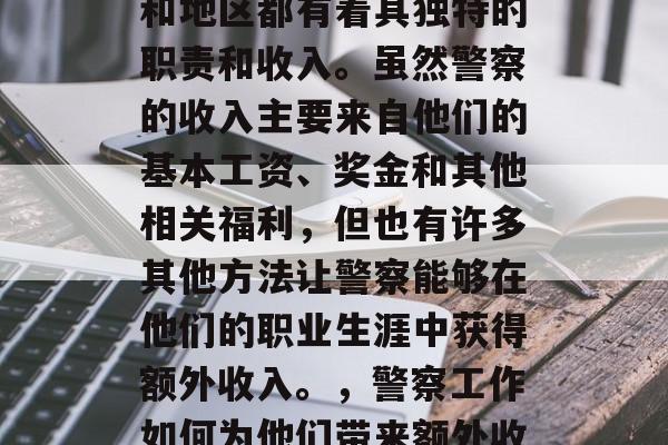 警察的职业在很多国家和地区都有着其独特的职责和收入。虽然警察的收入主要来自他们的基本工资、奖金和其他相关福利，但也有许多其他方法让警察能够在他们的职业生涯中获得额外收入。，警察工作如何为他们带来额外收入