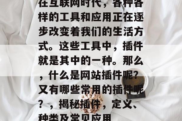 在互联网时代,各种各样的工具和应用正在逐步改变着我们的生活方式。这些工具中,插件就是其中的一种。那么,什么是网站插件呢?又有哪些常用的插件呢?,揭秘插件,定义、种类及常见应用 在互联网时代,各种各样的工具和应用正在逐步改变着我们的生活方式。这些工具中,插件就是其中的一种。那么,什么是网站插件呢?又有哪些常用的插件呢?,揭秘插件,定义、种类及常见应用